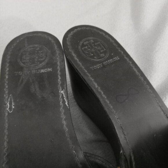 TORY BURCH Straw/Leather JOANIE Studded PLATFORM WEDGE SANDALS US 8.5 Logo s7155 - Picture 7 of 16